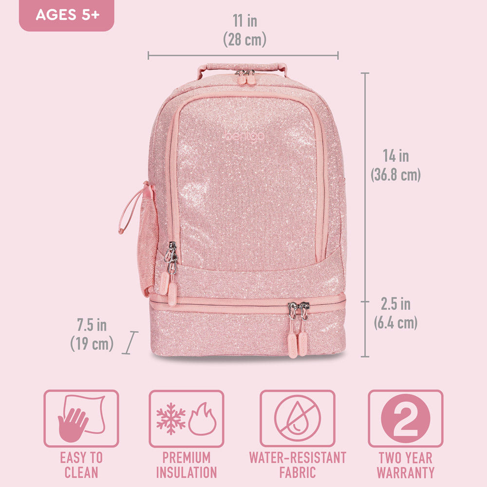 Bentgo® Kids 5-Compartment Lunch Box Set With Insulated Lunch Bag and  2-in-1 Backpack & Insulated Lunch Bag (Glitter Edition - Petal Pink)