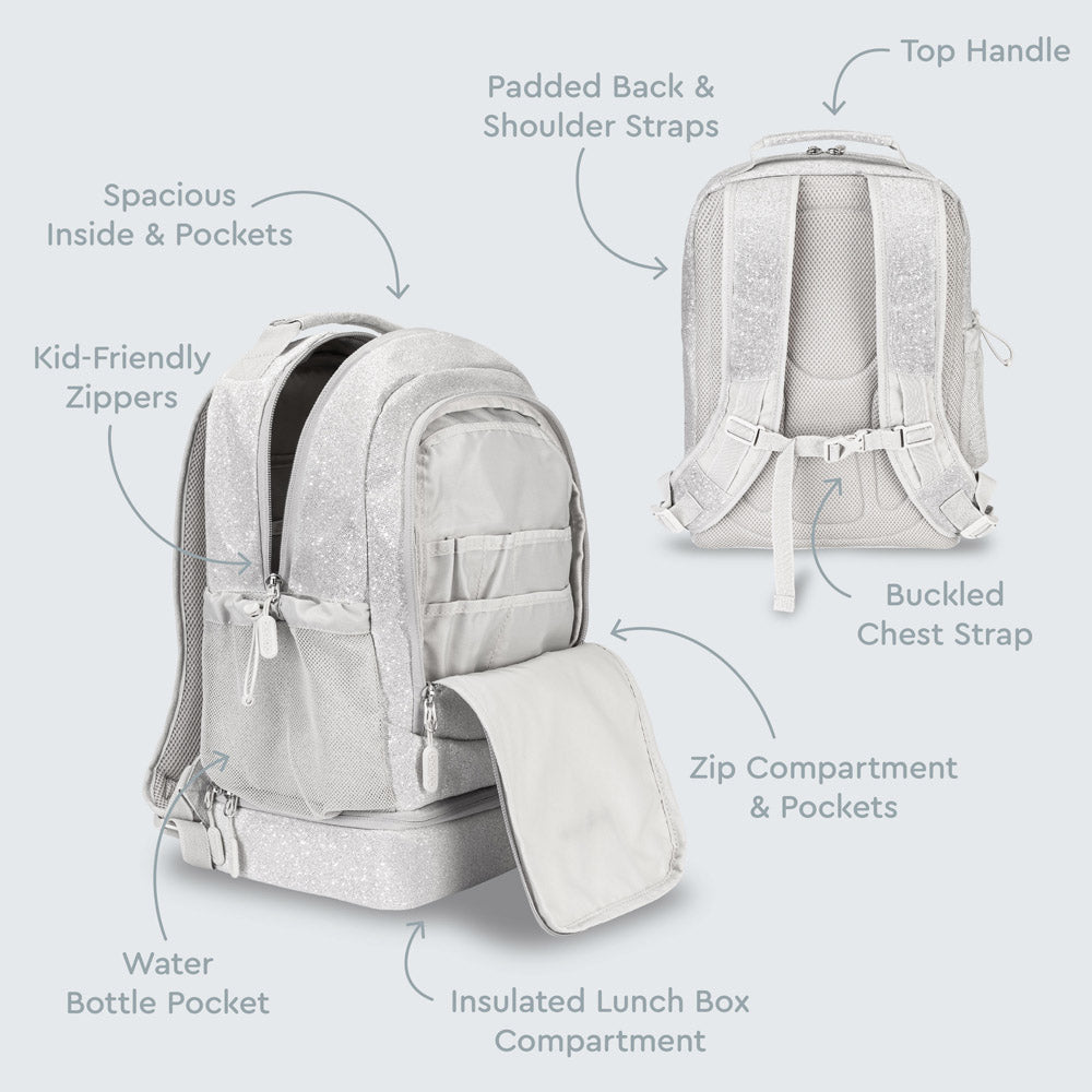 Bentgo Kids Backpack | Backpacks for School Silver Glitter