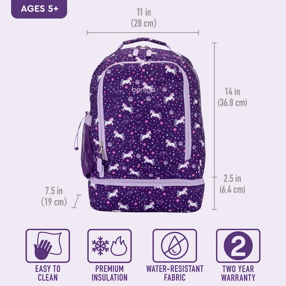 Bentgo Kids' Prints Double Insulated Lunch Bag, Durable, Water-Resistant  Fabric, Bottle Holder - Lavender Galaxy
