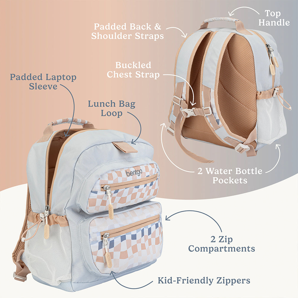 Bentgo®️ Kids Backpack - Whimsy & Wonder - Checker Gradient | Kids Backpack Packed With Features Like Padded Back & Shoulder Straps, Lunch Bag Loop, and Kid-Friendly Zippers
