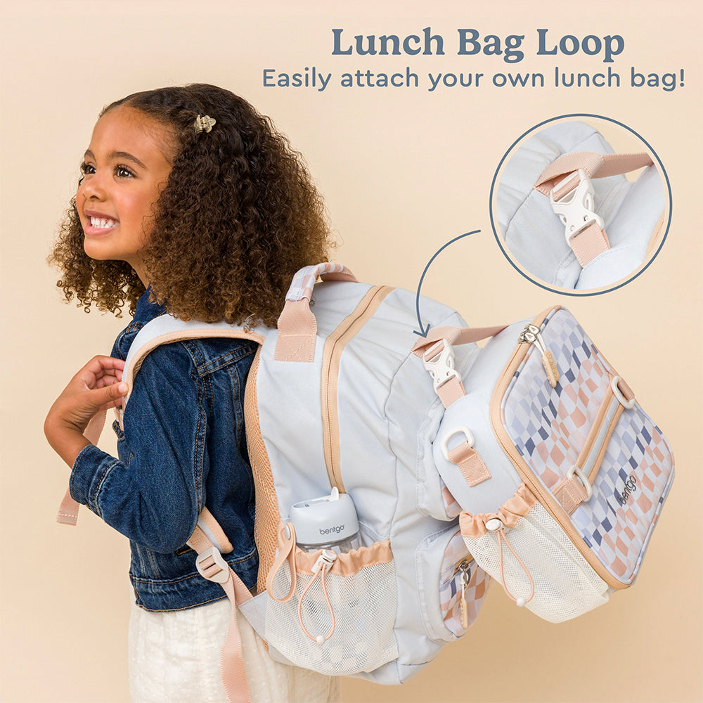 Bentgo®️ Kids Backpack - Whimsy & Wonder - Checker Gradient | The Kids Backpack Has A Lunch Bag Loop To Easily Attach Your Own Lunch Bag