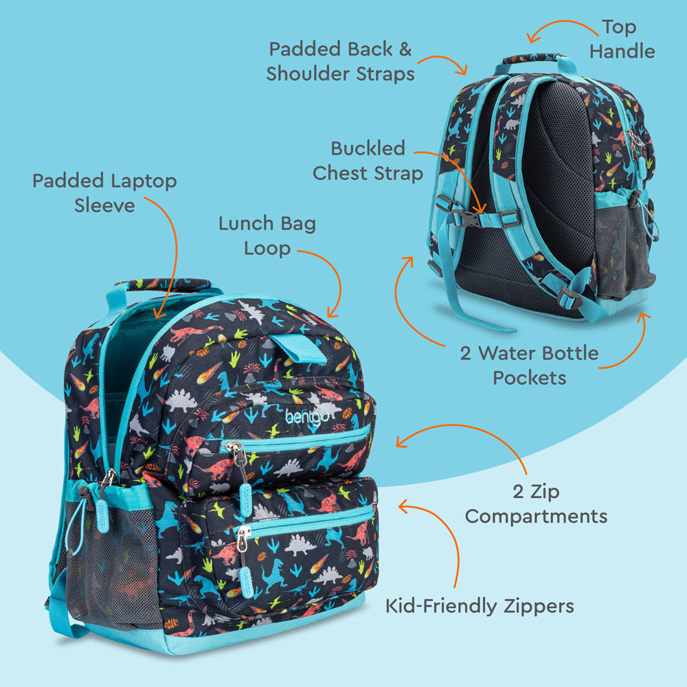 Bentgo Kids Backpack - Lightweight 14” Backpack in Unique Prints for School, Travel, & Daycare - Roomy Interior, Durable & Water-Resistant Fabric