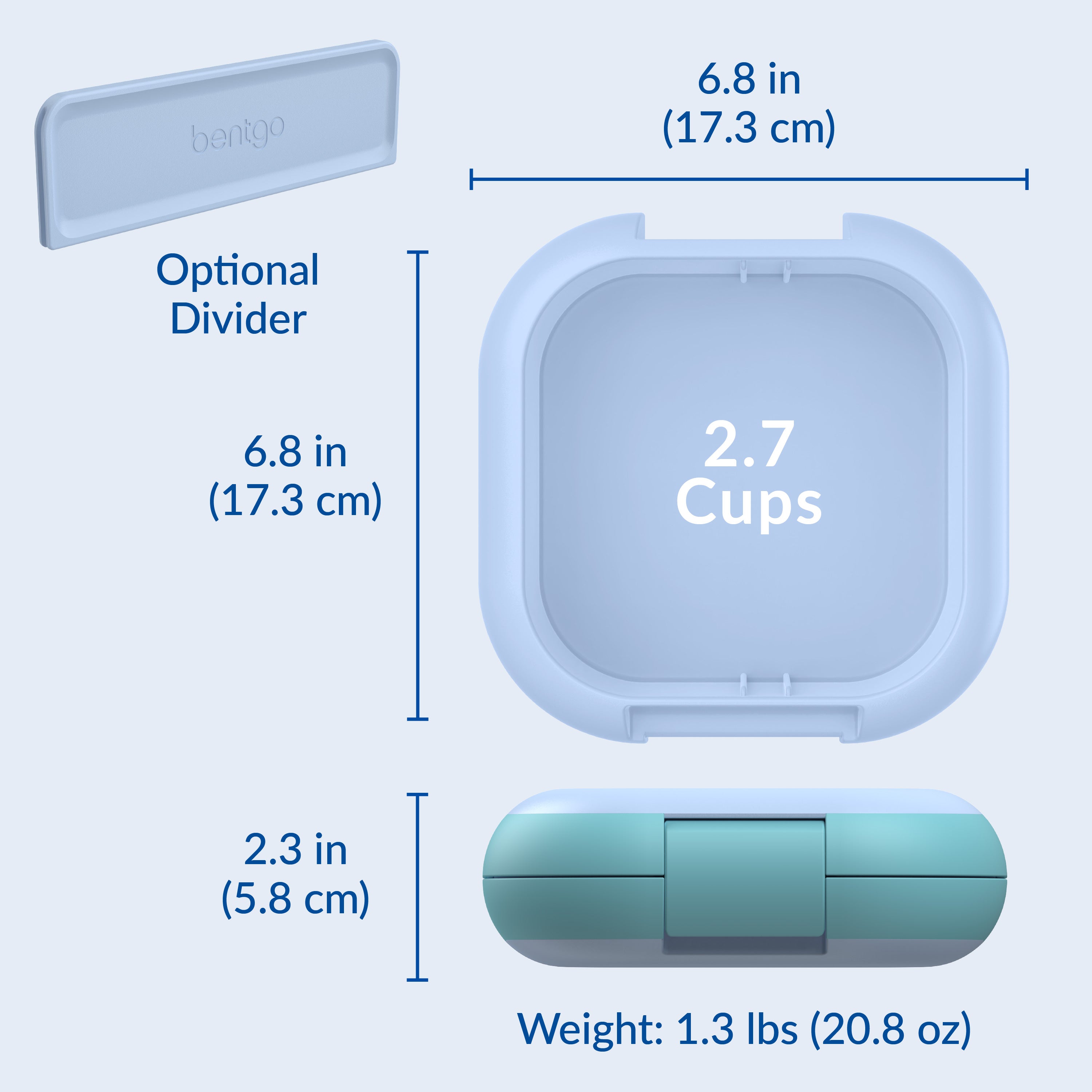 Bentgo® Chill Mini Lunch Box - Tide Blues  | Product Dimensions