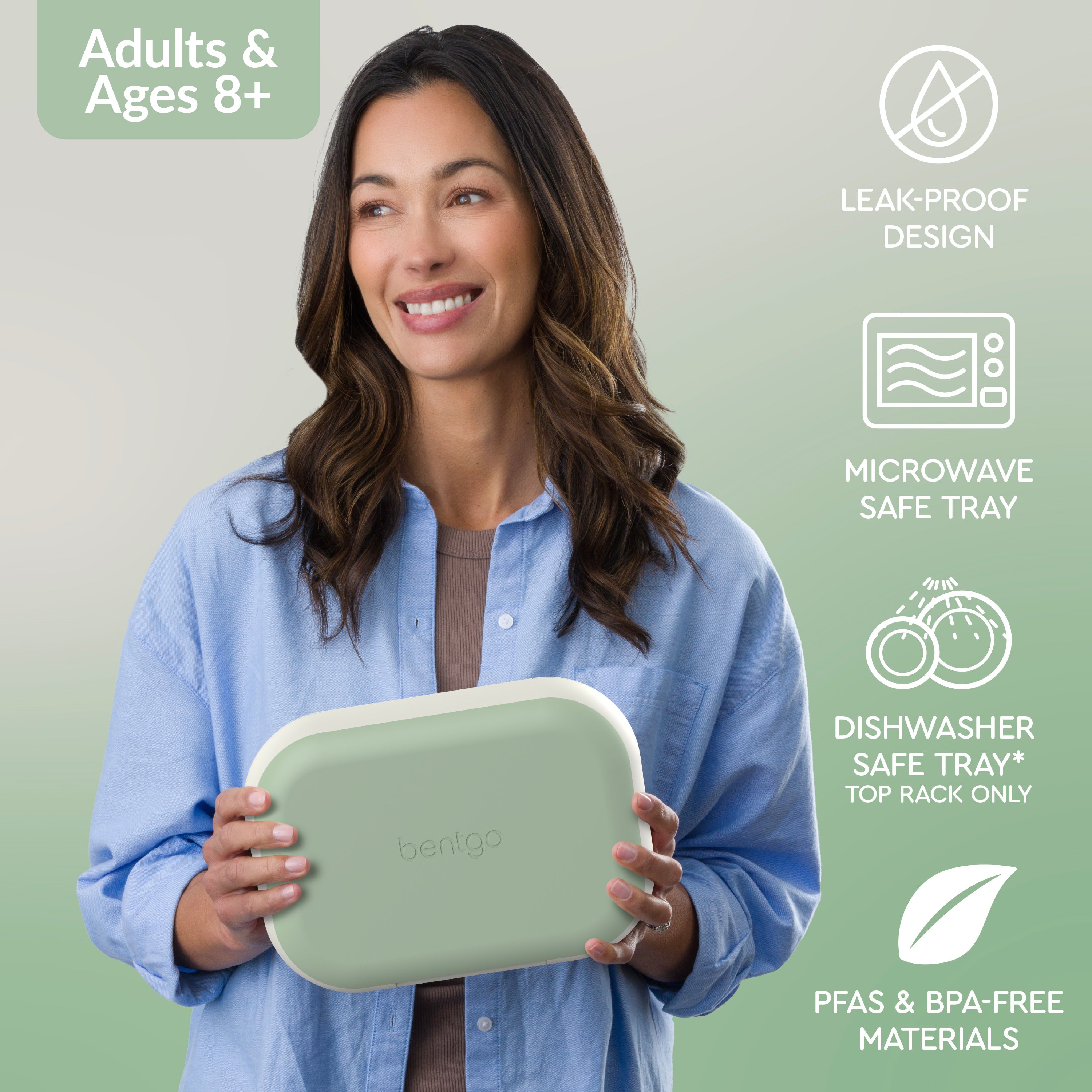Bentgo® Chill Max Lunch Box  - Clay Green and Gray | Leak-Proof Design, Microwave Safe Tray, Dishwasher Safe Tray (Top Rack Only), And Made With PFAS & BPA-Free Materials