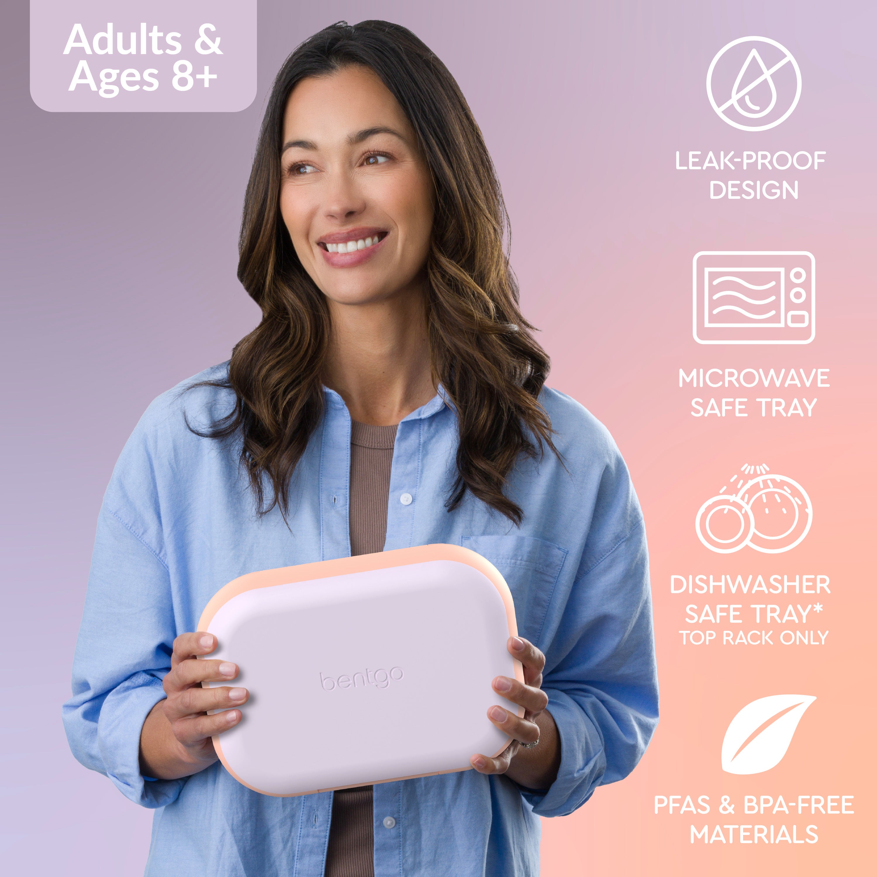 Bentgo® Chill Max Lunch Box  - Lavender and Peach | Leak-Proof Design, Microwave Safe Tray, Dishwasher Safe Tray (Top Rack Only), And Made With PFAS & BPA-Free Materials