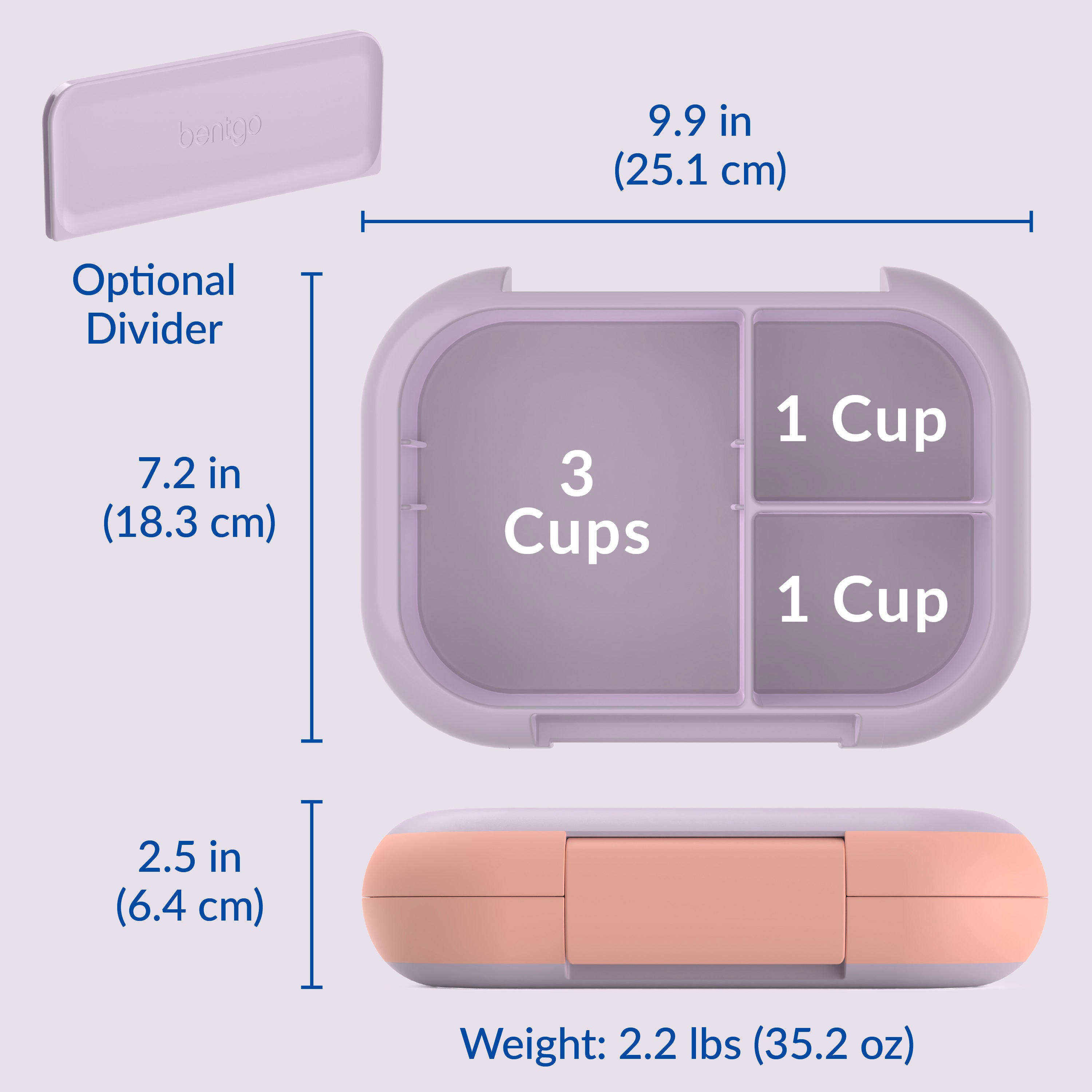 Bentgo® Chill Max Lunch Box - Lavender and Peach | Dimensions