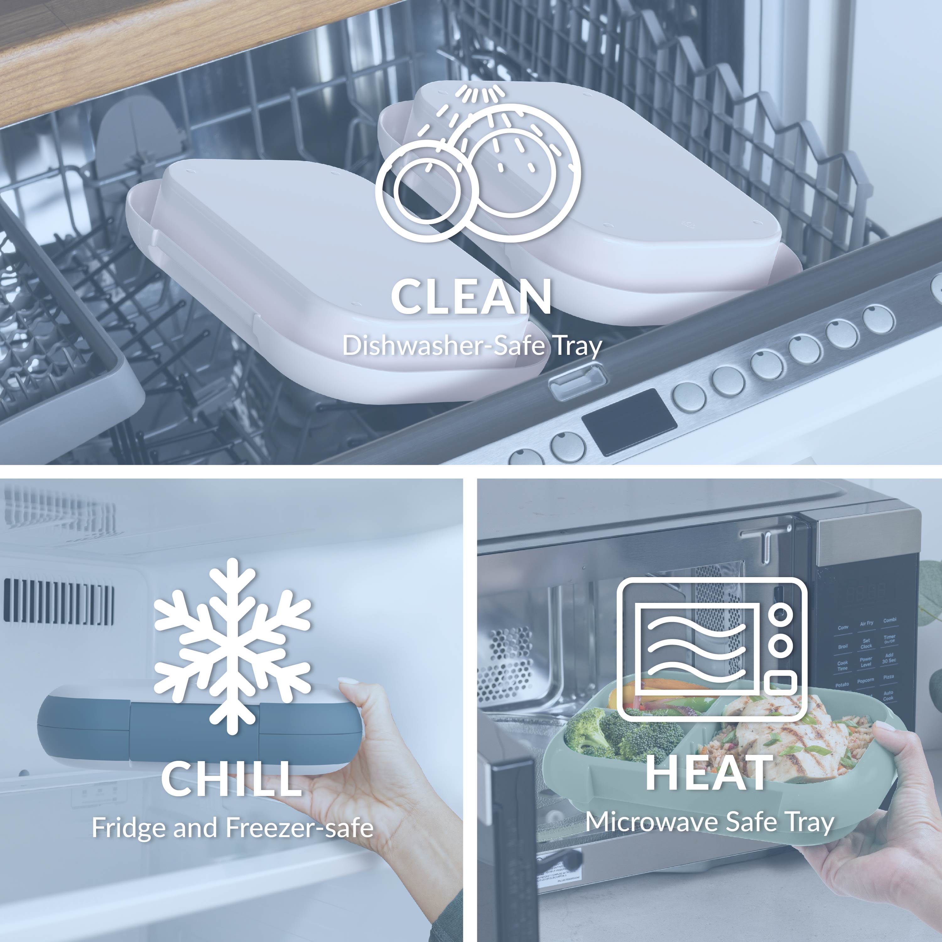 Bentgo® Chill Max Lunch Box (2-Pack)  - Fog/Deep Teal & Canal/Sail Blue | Dishwasher-Safe Tray, Fridge And Freezer-Safe, And Microwave Safe Tray