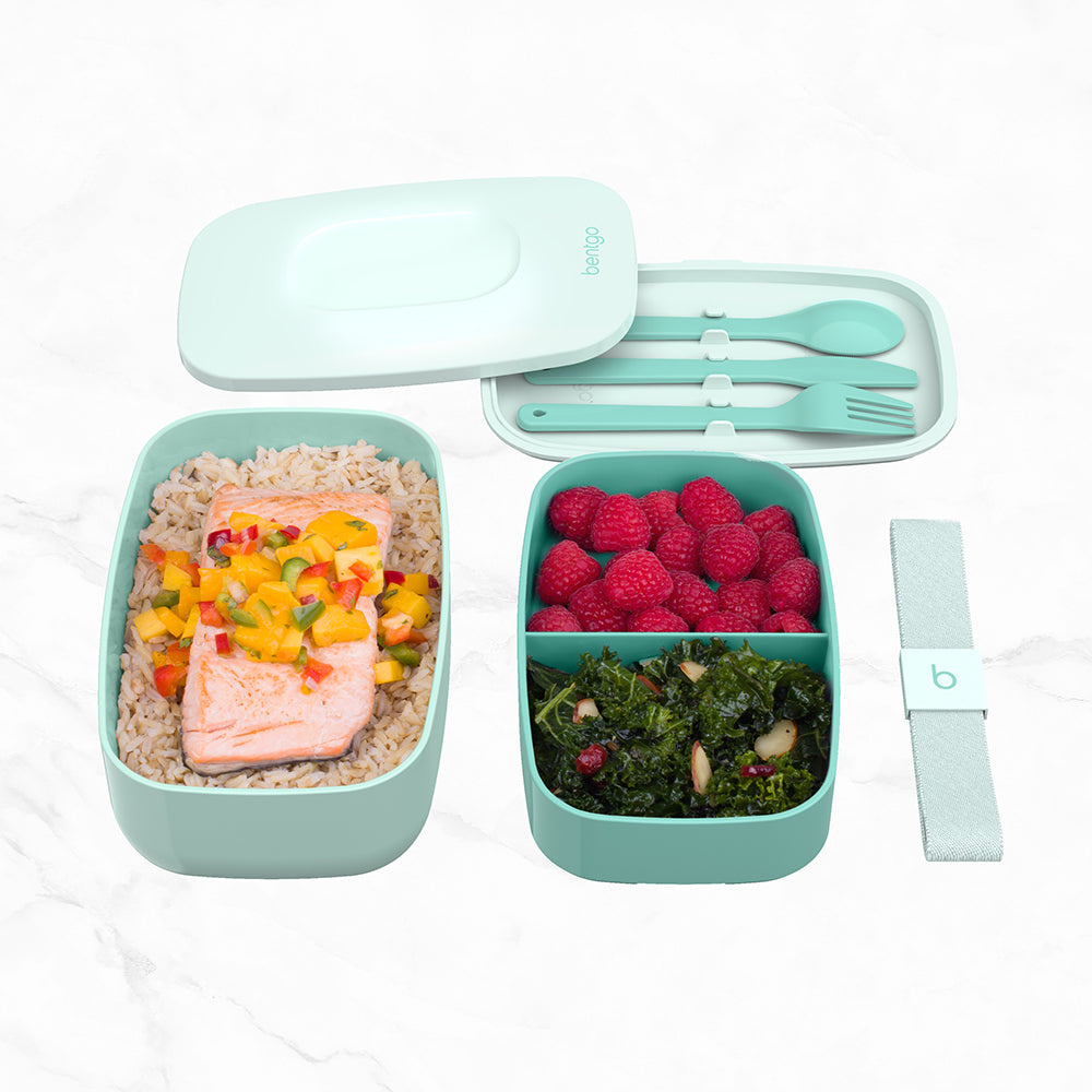 Bentgo® Classic Lunch Box (2-Pack) - Coastal Aqua | This Classic Lunch Box (2-Pack) Features Two Stackable And Perfectly Portioned Containers, One Holding A Full Entree On The Bottom And Two Side Items On The Top