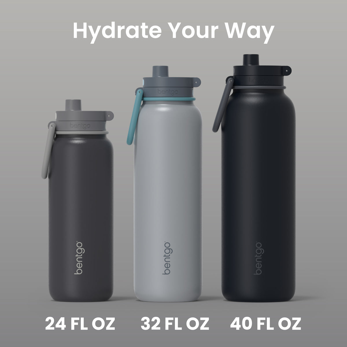 Bentgo® Flip Leak-Proof Water Bottle | Tweed - Hydrate Your Way (24 FL OZ, 32 FL OZ, and 40 FL OZ)