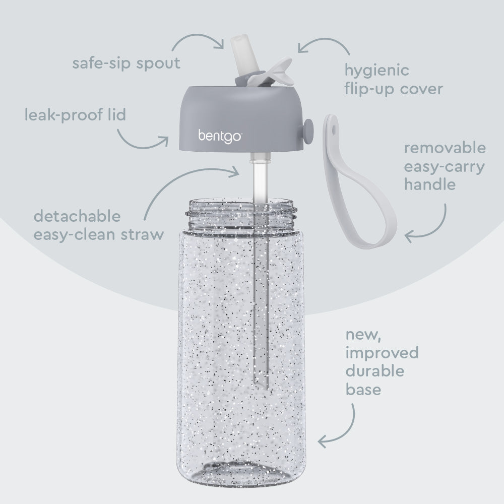 Bentgo® Kids Glitter Lunch Set - Silver Glitter | Water Bottle Features Safe-Sip Spout, Leak-Proof Lid, Hygienic Flip-Up Cover And Much More