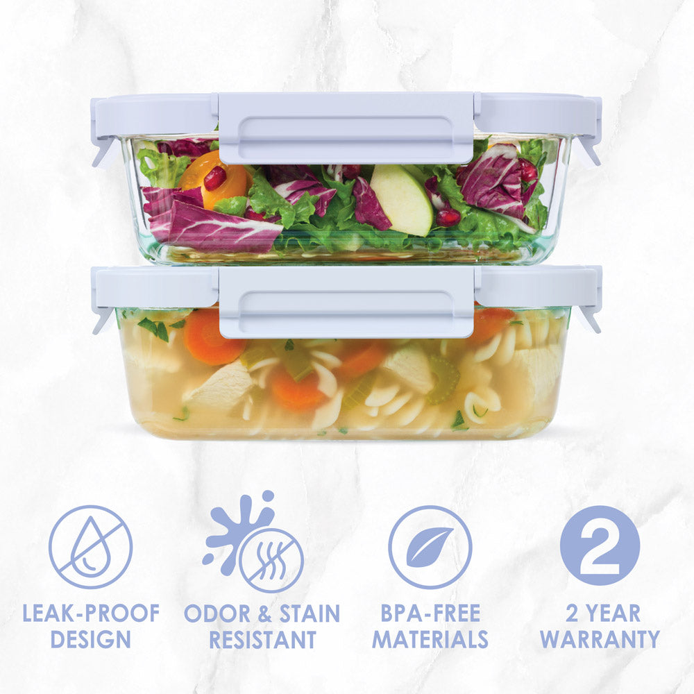 Bentgo®️ Glass Leak-Proof Food Storage Set (4pc) - Frost/Periwinkle | Leak-Proof Design & made with BPA-free Materials