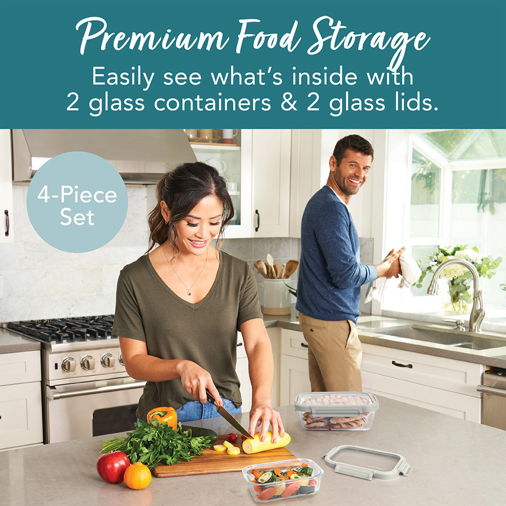 Bentgo Glass Leak-Proof Food Storage Set (4pc) - Pebble/Fog
