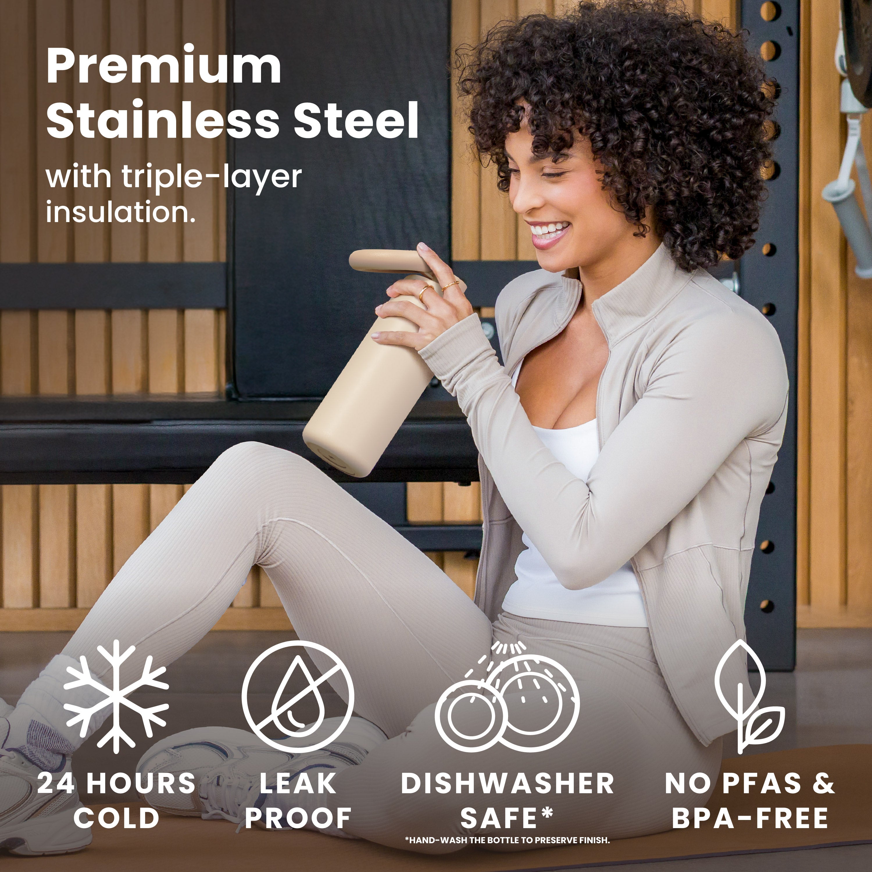 Bentgo® Lift Water Bottle | Latte - Premium Stainless Steel With Triple-Layer Insulation, 24 Hours Cold, Leak Proof, Dishwasher Safe (Hand-Wash The Bottle To Preserve Finish), and No PFAs & BPA-Free