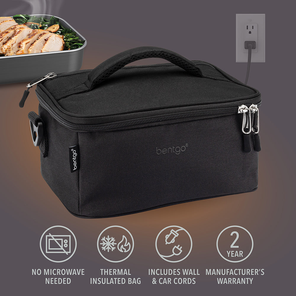 Bentgo® Heat Electric Lunch Bag - Carbon Black | No Microwave Needed, Thermal Insulated Bag, Includes Wall & Car Cords, And Comes With A 2-Year Manufacturer's Warranty