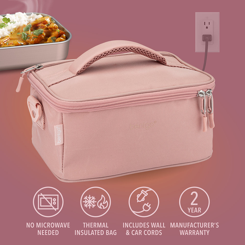 Bentgo® Heat Electric Lunch Bag - Blush | No Microwave Needed, Thermal Insulated Bag, Includes Wall & Car Cords, And Comes With A 2-Year Manufacturer's Warranty