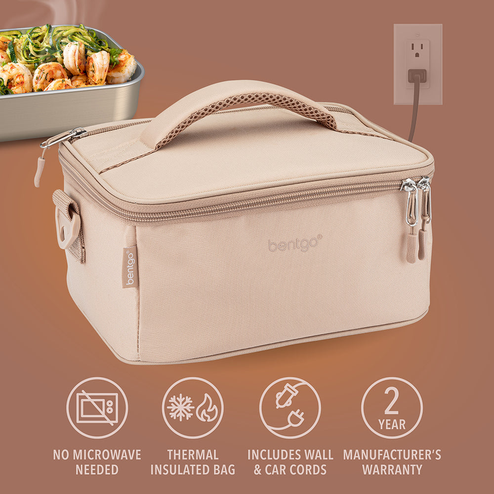 Bentgo® Heat Electric Lunch Bag - Sand | No Microwave Needed, Thermal Insulated Bag, Includes Wall & Car Cords, And Comes With A 2-Year Manufacturer's Warranty