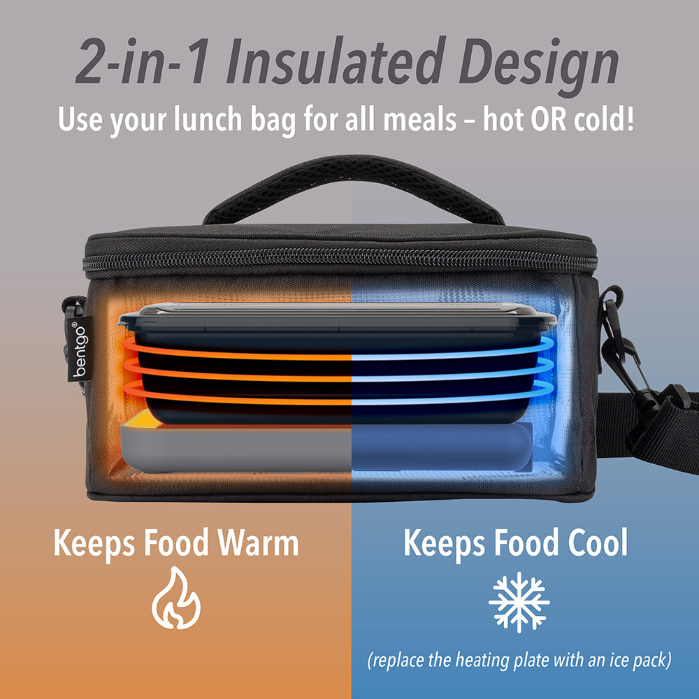 Bentgo® Heat Electric Lunch Bag - Carbon Black | 2-in-1 Insulated Design - Use Your Lunch Bag For All Meals - Hot Or Cold