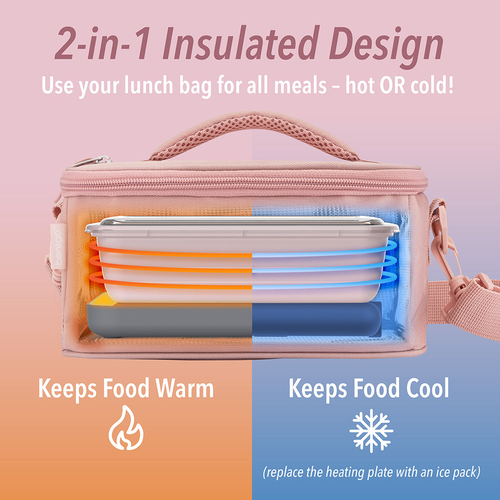 Bentgo® Heat Electric Lunch Bag - Blush | 2-in-1 Insulated Design - Use Your Lunch Bag For All Meals - Hot Or Cold