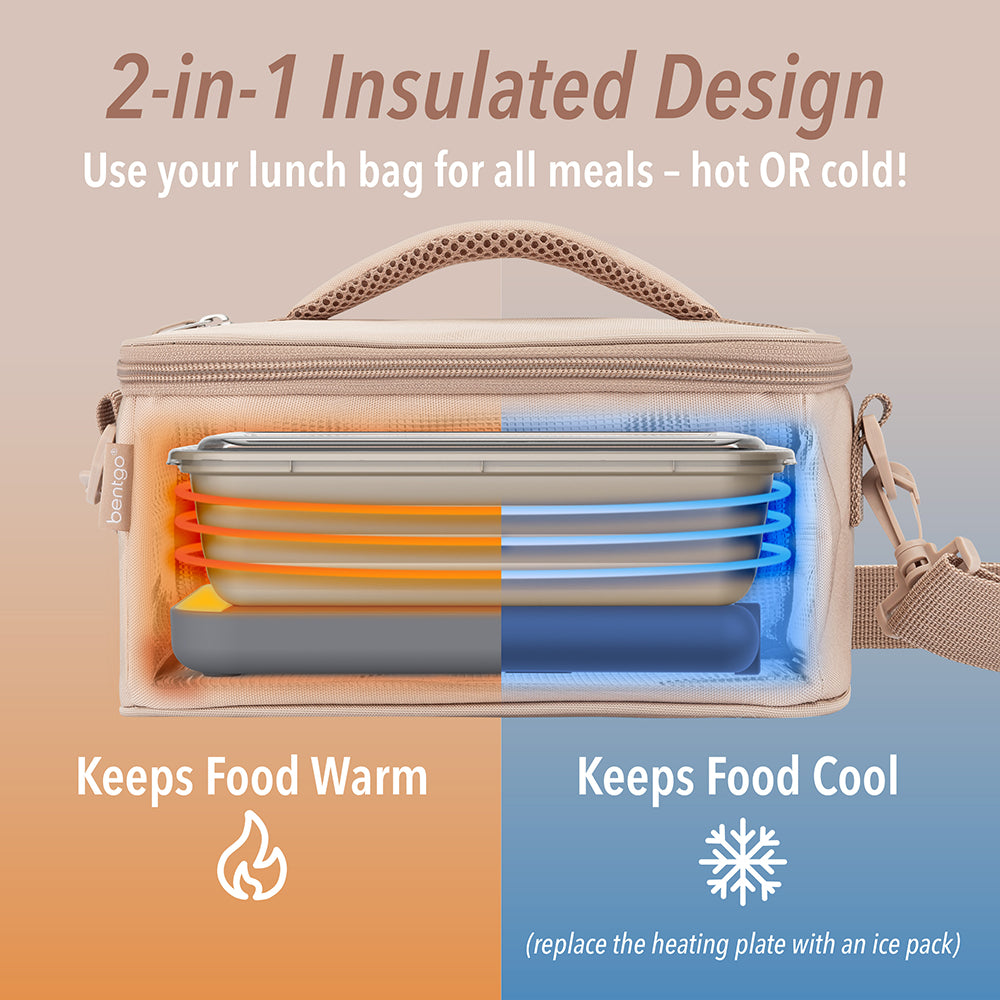 Bentgo® Heat Electric Lunch Bag - Sand | 2-in-1 Insulated Design - Use Your Lunch Bag For All Meals - Hot Or Cold