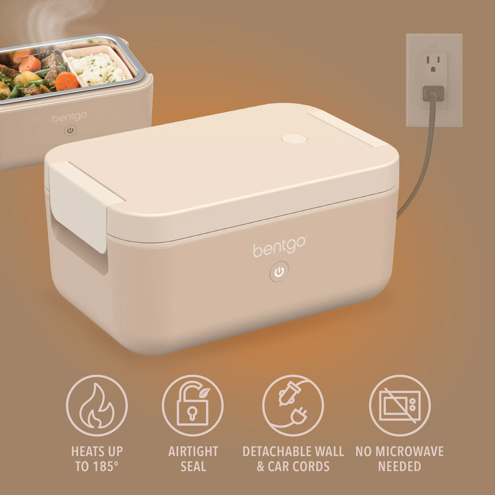 Bentgo® Heat Electric Lunch Box  - Latte | Heats Up To 185 Degrees, Airtight Seal, Detachable Wall & Car Cords, And No Microwave Needed