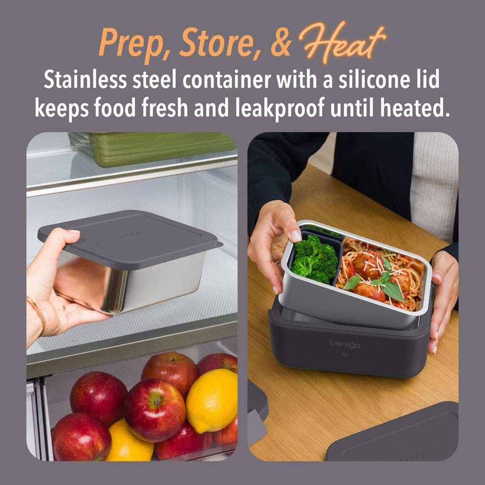 Bentgo® Heat Electric Lunch Box  - Obsidian | Prep, Store & Heat - Stainless Steel Container With A Silicone Lid Keeps Food Fresh And Leakproof Until Heated