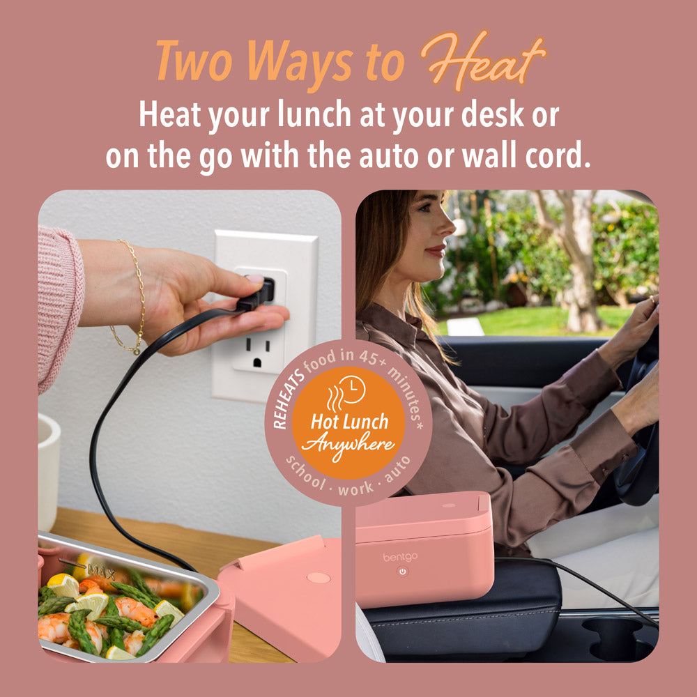 Bentgo® Heat Electric Lunch Box  - Pink Spice | Two Ways To Heat - Heat Your Lunch At Your Desk Or On The Go With The Auto Or Wall Cord