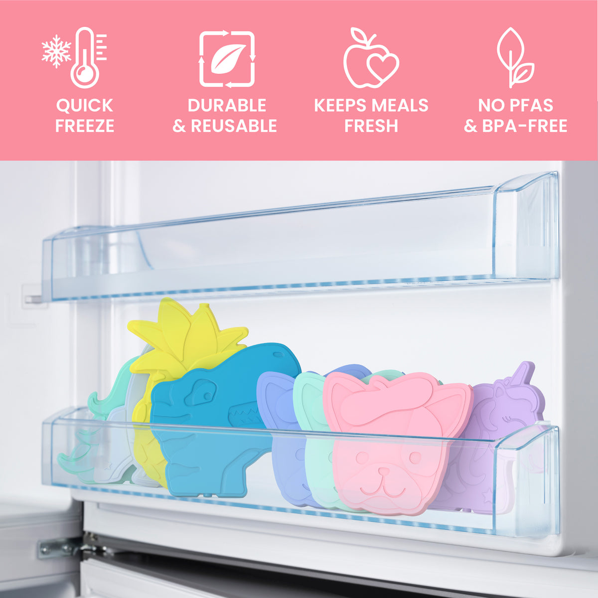 Puppy Love | Bentgo Buddies Reusable Ice Packs - Puppy | Quick Freeze, Durable & Reusable, Keeps Meals Fresh, and No PFAs & BPA-Free