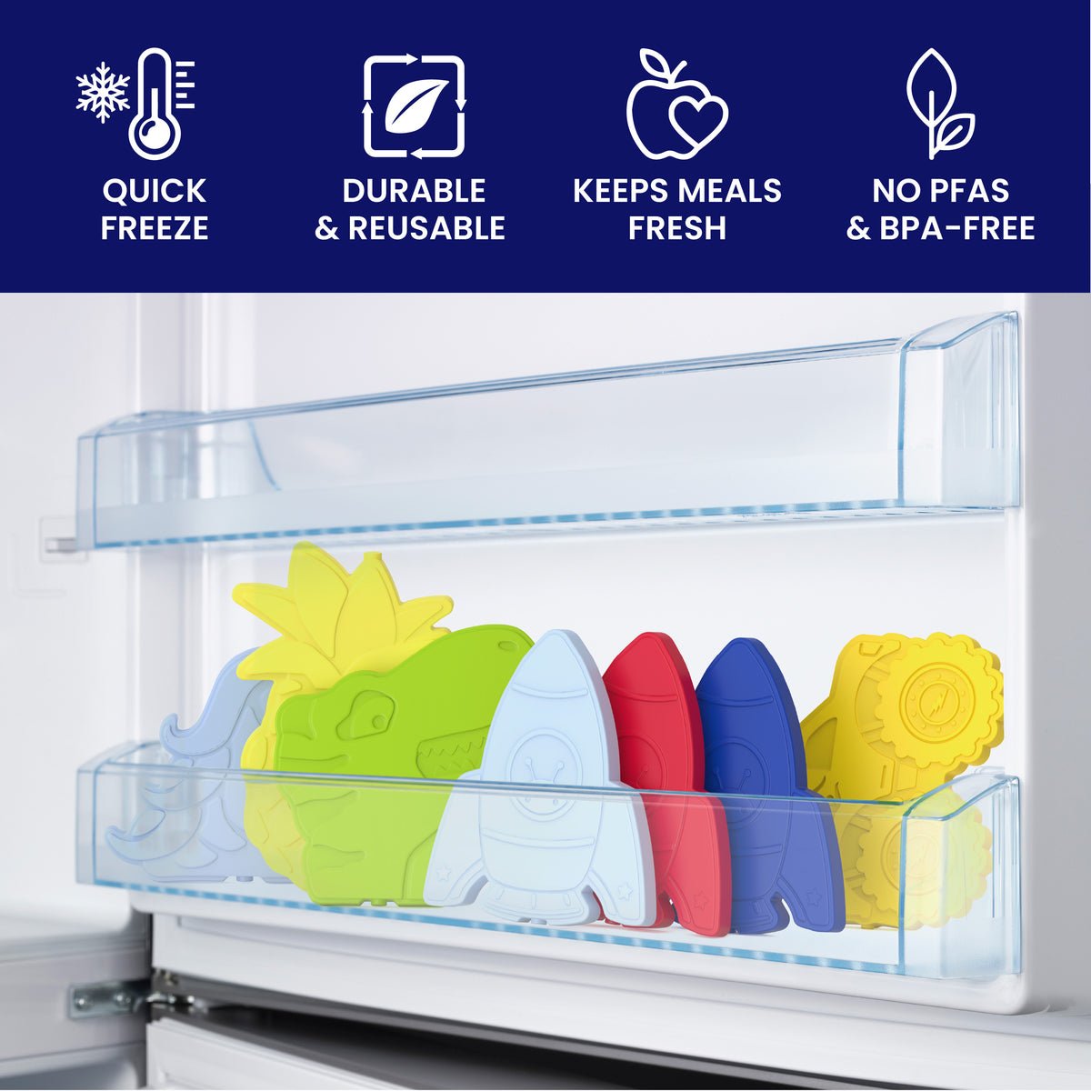 Bentgo Buddies Reusable Ice Packs - Space Rockets | Quick Freeze, Durable & Reusable, Keeps Meals Fresh, and No PFAs & BPA-Free