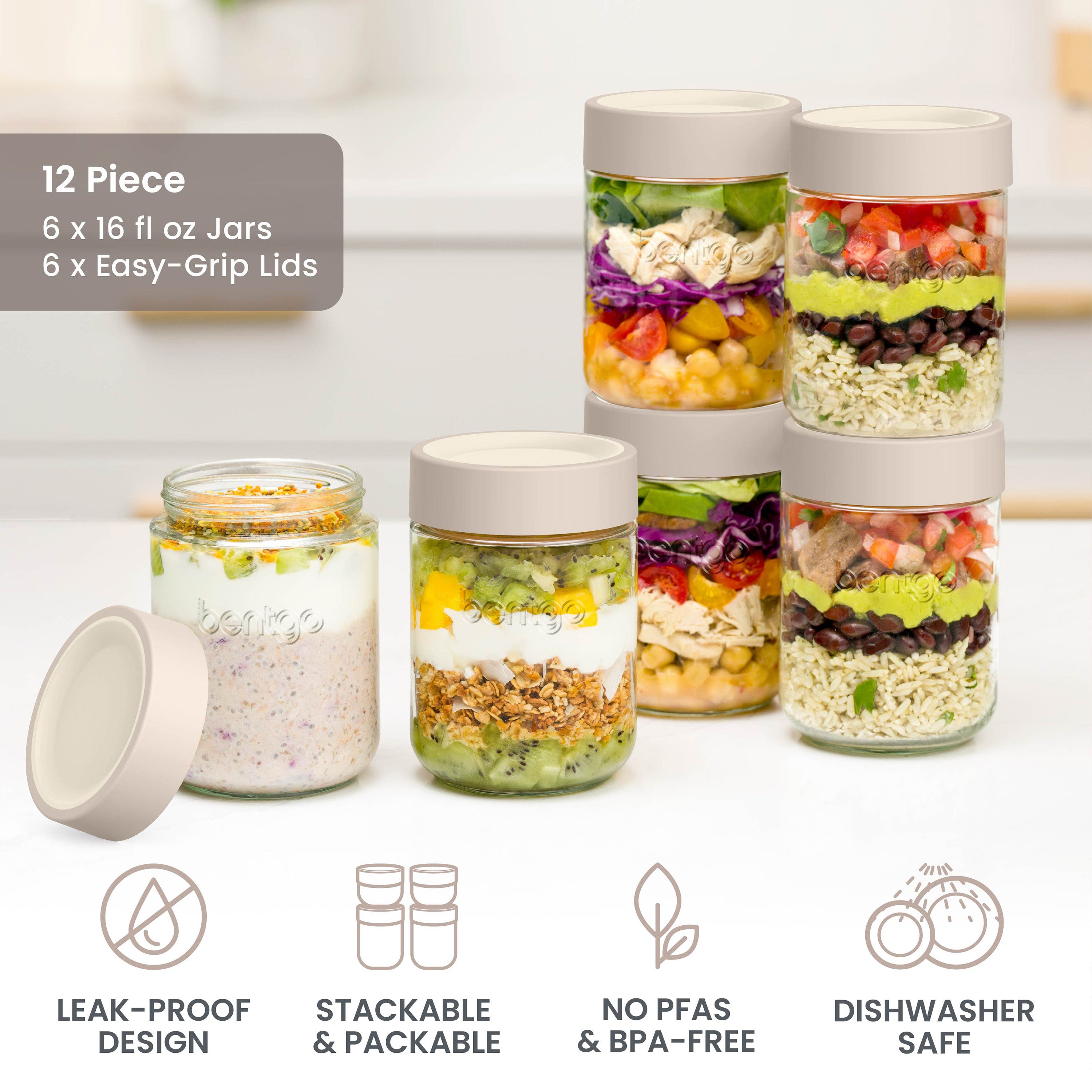 Bentgo® Leak-Proof Glass Food Jars | Moondust - Leak-Proof Design, Stackable and Packable, No PFAs and BPA- Free, and Dishwasher Safe