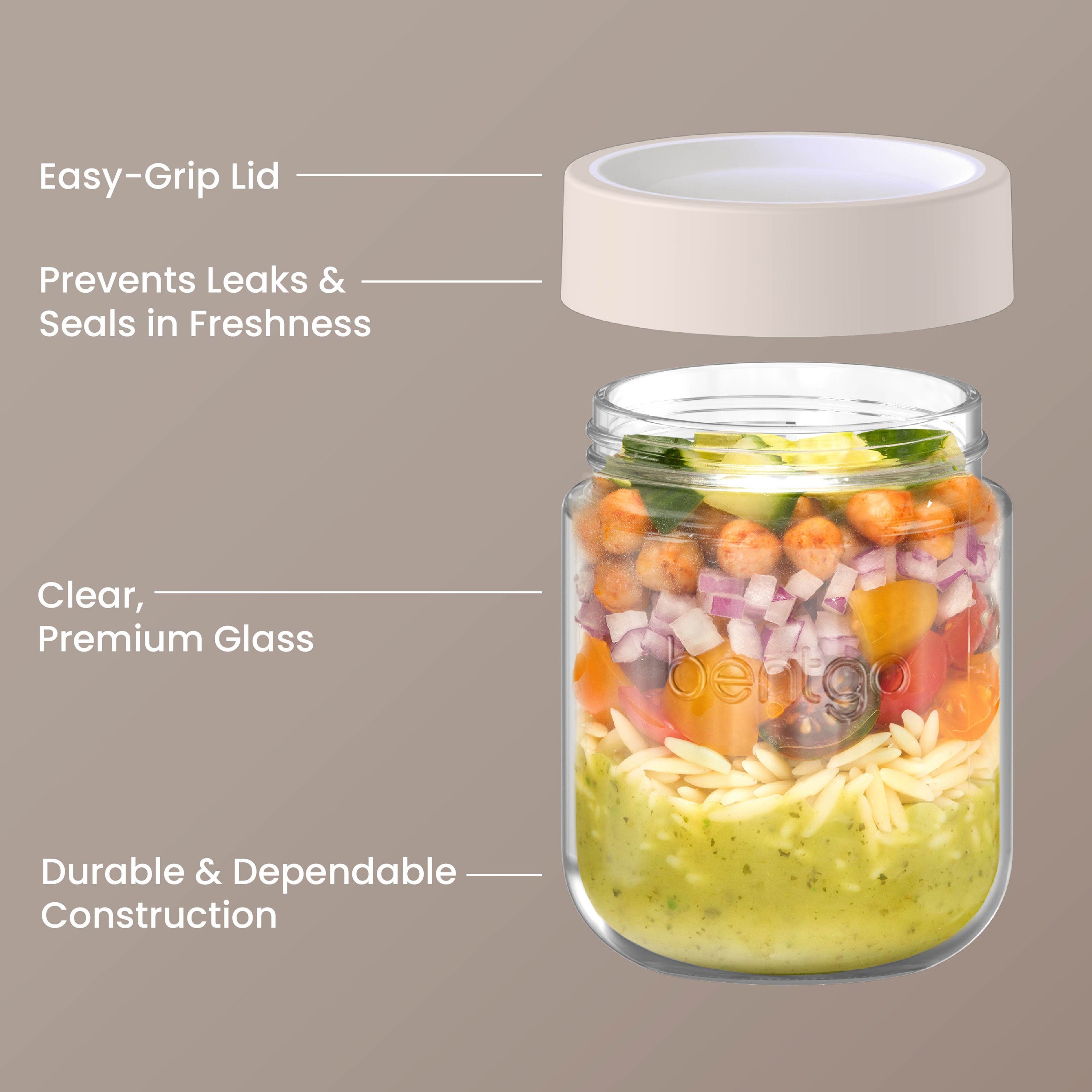 Bentgo® Leak-Proof Glass Food Jars | Moondust - Easy-Grip Lid, Prevents Leaks and Seals In Freshness, Clear Premium Glass, and Durable and Dependable Construction