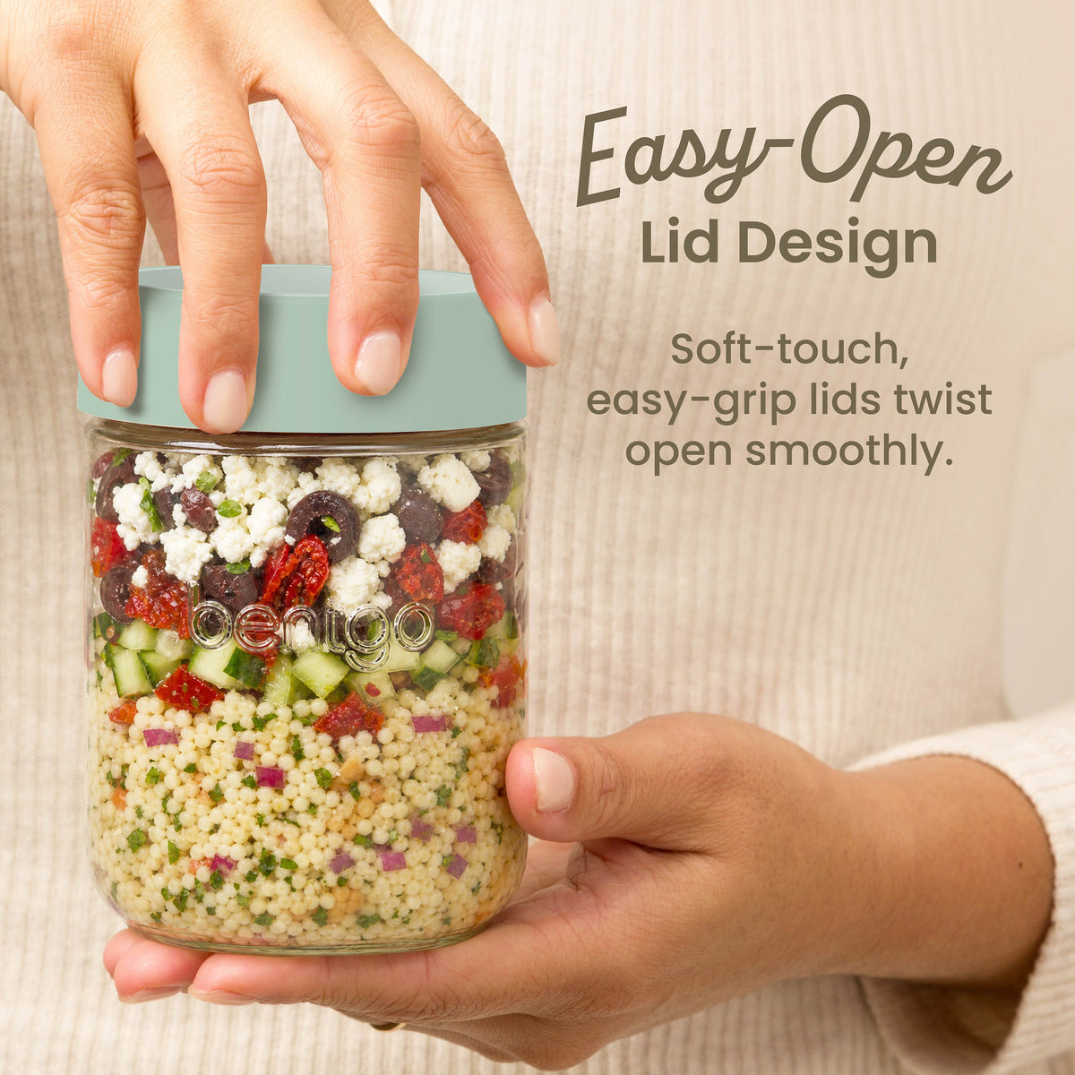 Bentgo® Glass Food Jar Set (14-Piece) - Desert Sage | Easy-Open Lid Design - Soft-Touch, Easy-Grip Lids Twist Open Smoothly