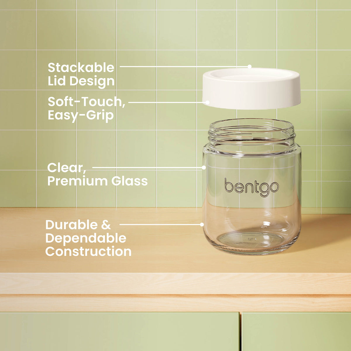 Bentgo® Glass Food Jar Set (12-Piece) - Cream Drop | Stackable Lid Design, Soft-Touch Easy-Grip, Clear Premium Glass, and Durable & Dependable Construction