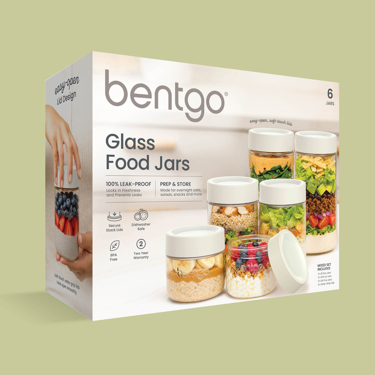 Bentgo® Glass Food Jar Set (12-Piece) - Cream Drop | Product Packaging
