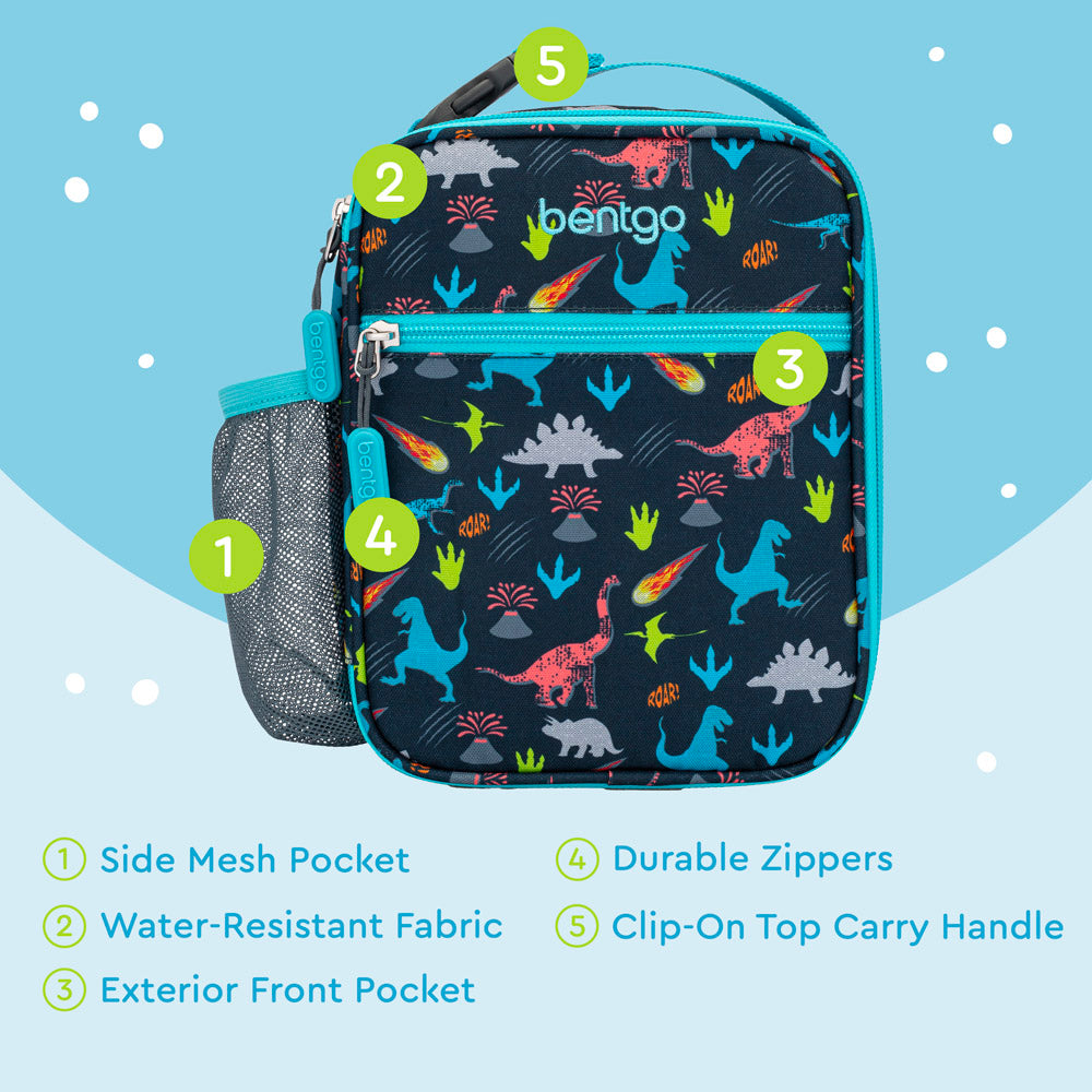 Bentgo®️ Kids Insulated Lunch Tote - Dinosaur | Lunch Tote Is Made With Water-Resistant Fabric and Durable Zippers