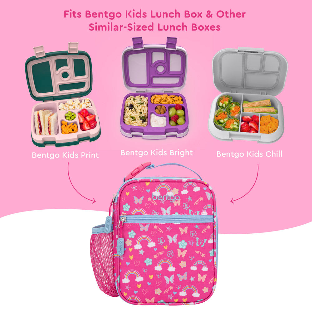 Bentgo®️ Kids Insulated Lunch Tote - Rainbows And Butterflies | This lunch tote fits Bentgo Kids Lunch Box And Other Similar-sized Lunch Boxes