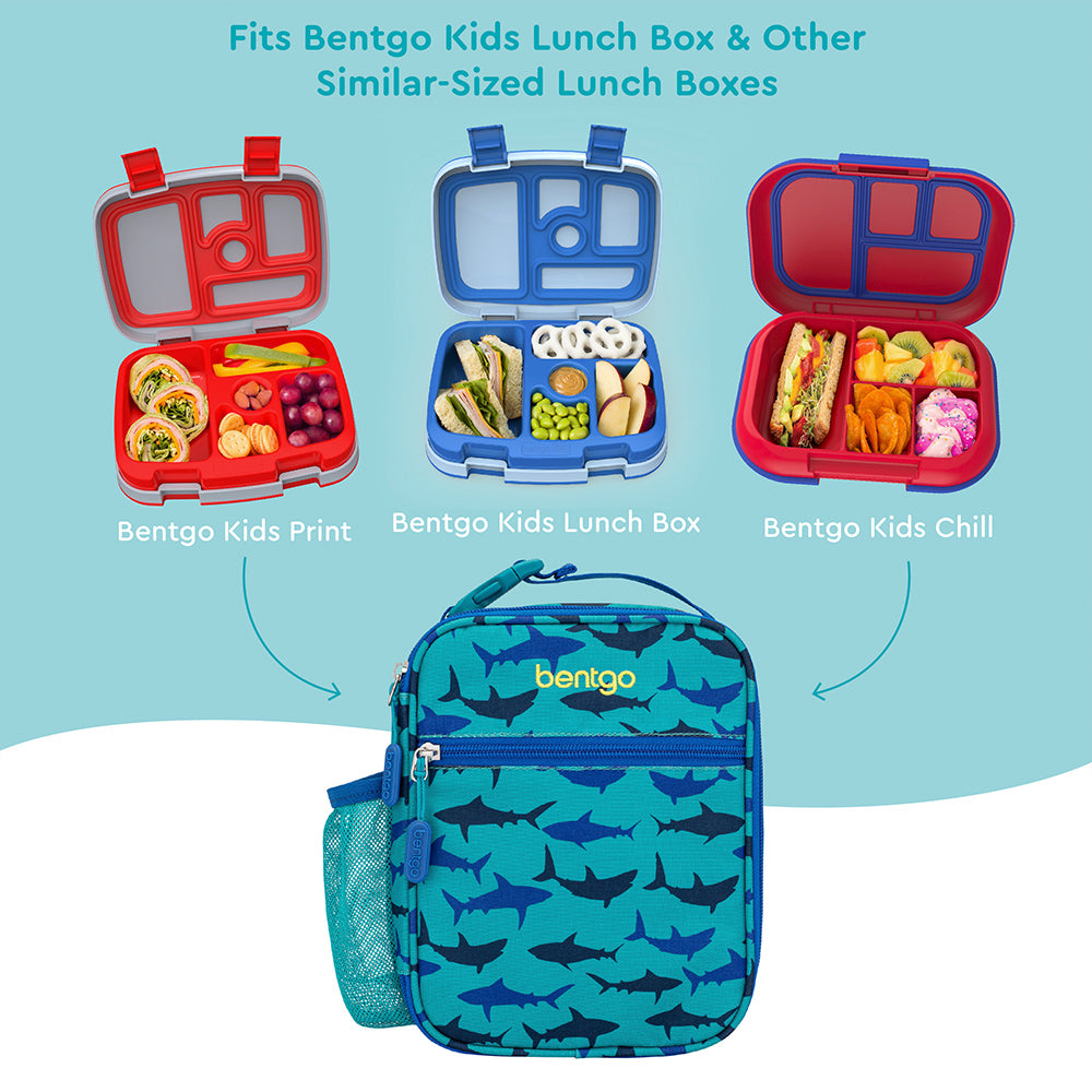 Bentgo®️ Kids Insulated Lunch Tote - Sharks | This lunch tote fits Bentgo Kids Lunch Box And Other Similar-sized Lunch Boxes