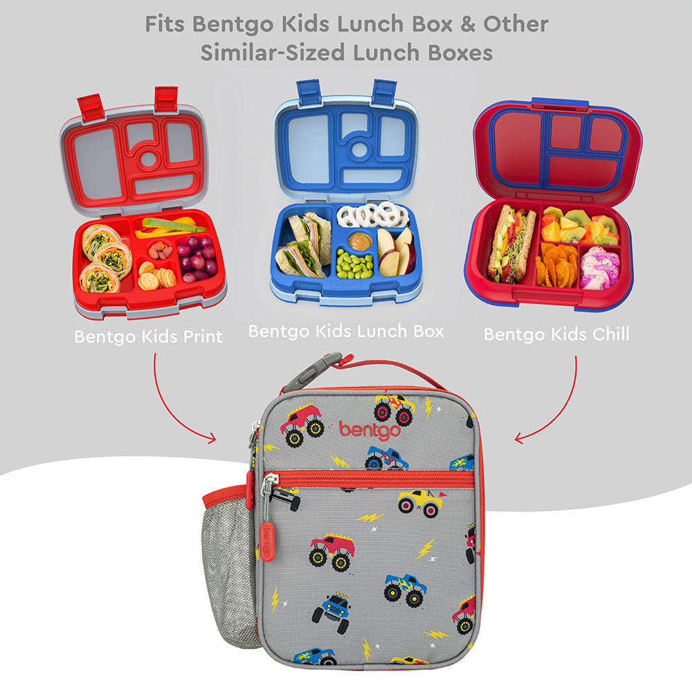 Bentgo®️ Kids Insulated Lunch Tote - Trucks | This lunch tote fits Bentgo Kids Lunch Box And Other Similar-sized Lunch Boxes
