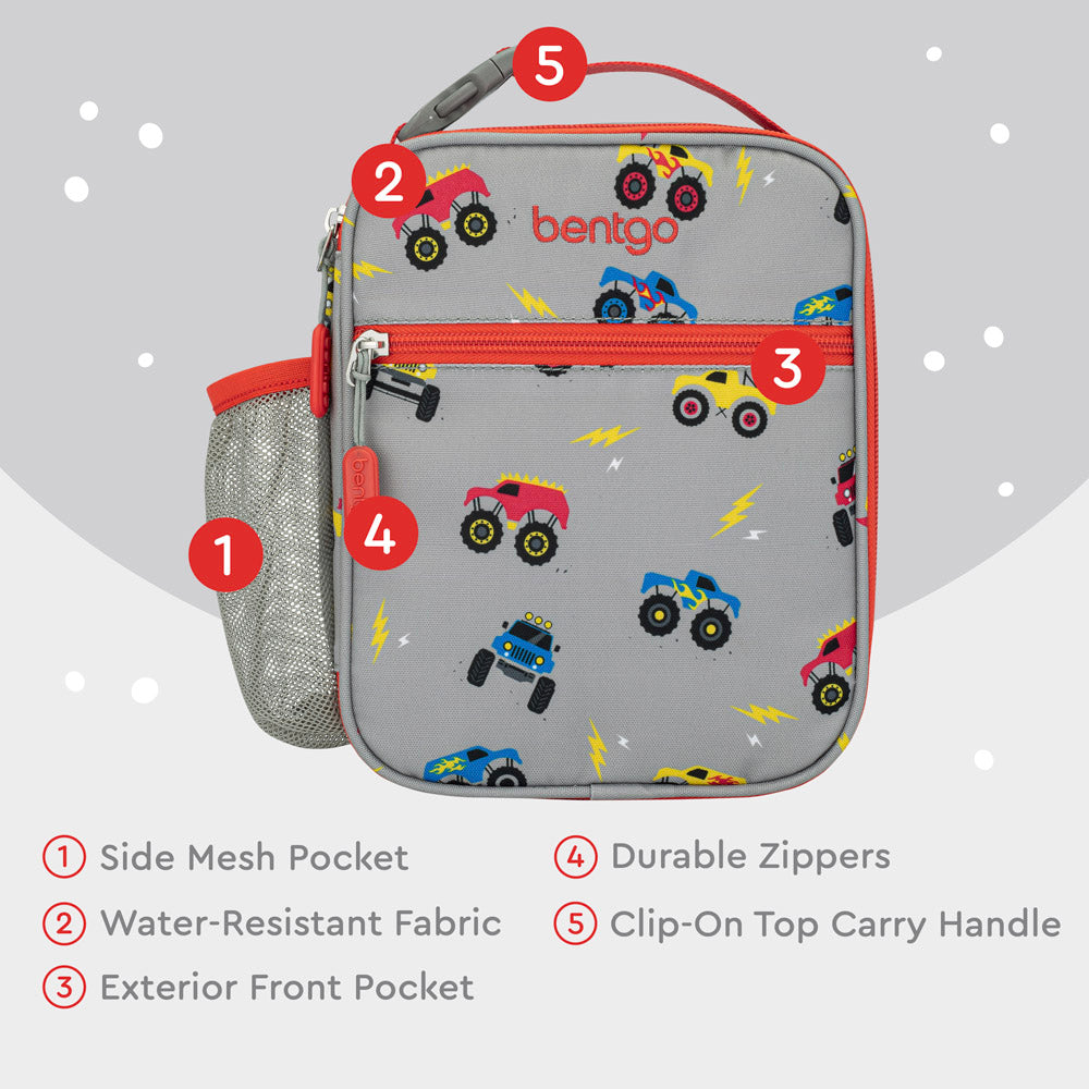Bentgo®️ Kids Insulated Lunch Tote - Trucks | Lunch Tote Is Made With Water-Resistant Fabric and Durable Zippers