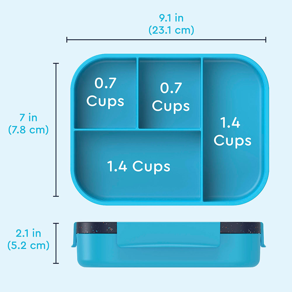 Bentgo® Kids Snap & Go Leak-Proof Lunch Box- Abyss Blue Speckle Confetti | Dimensions