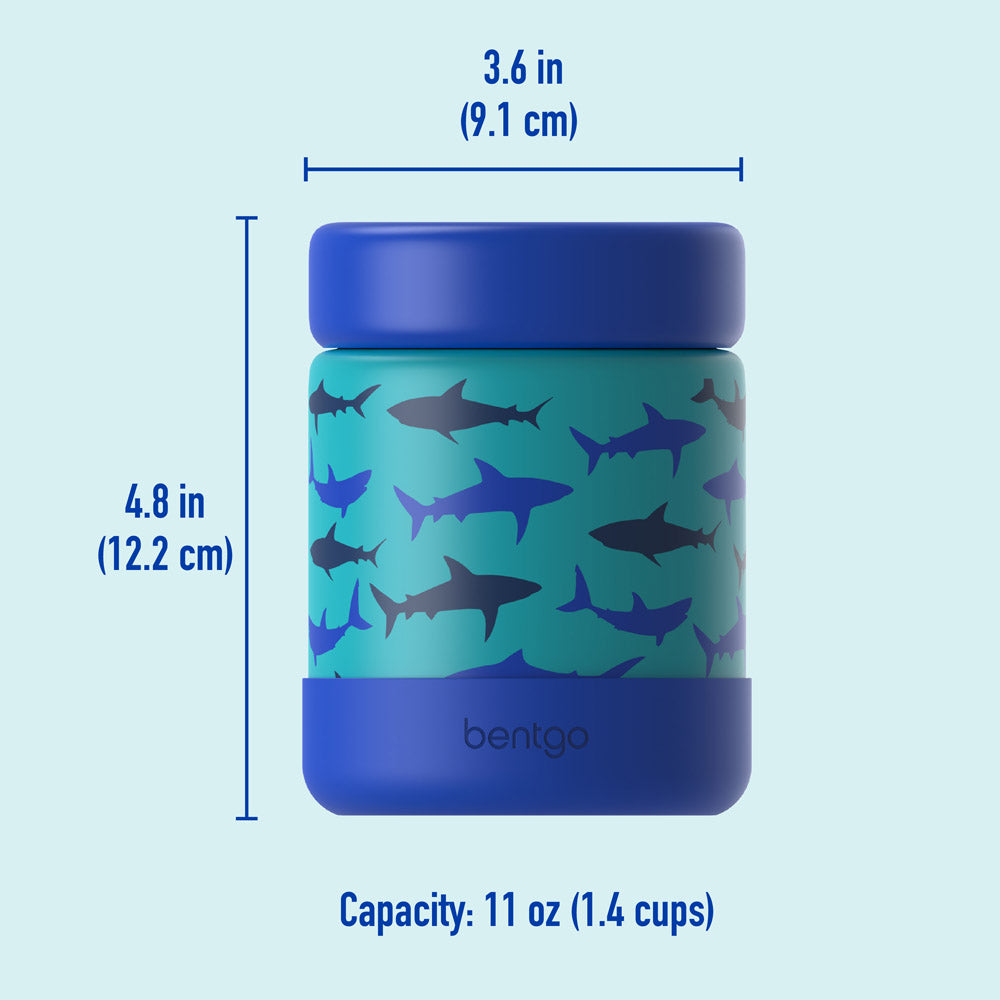 Bentgo® Kids Stainless Steel Food Jar - Sharks | Insulated Water Bottle Dimensions