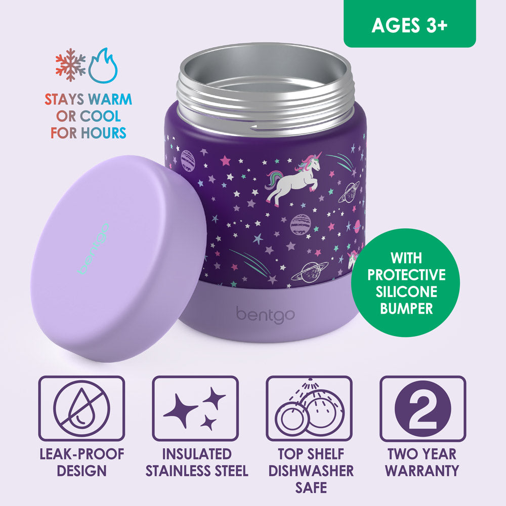 Bentgo® Kids Stainless Steel Food Jar - Unicorn | Stainless Steel Food Jar Features Leak-Proof Design With Protective Silicone Bumper