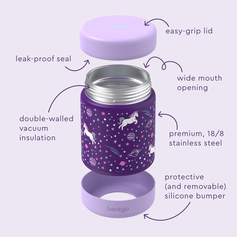 Bentgo® Kids Stainless Steel Food Jar - Unicorn | Water Bottle Features Leak-Proof Seal, Easy-Grip Lid, Wide Mouth Opening, And Much More