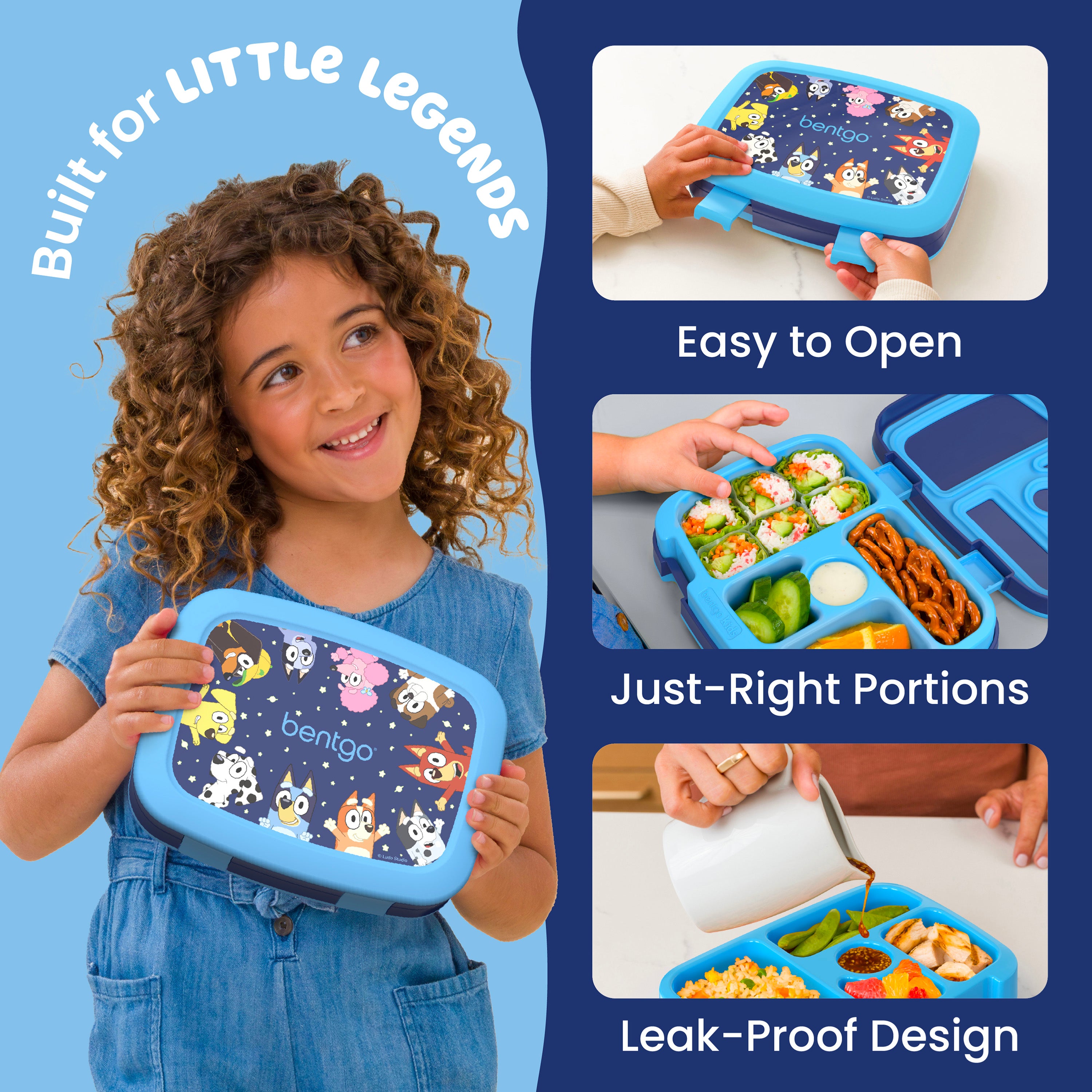 Bentgo + Bluey Kids Prints Lunch Box - Bluey’s Universe | Built For Little Legends - Easy To Open, Just-Right Portions, And Leak-Proof Design