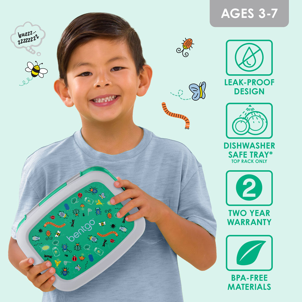 Bentgo Kids Prints Lunch Box - Bug Buddies | Leak-Proof Lunch Box Design Made With BPA-Free Materials