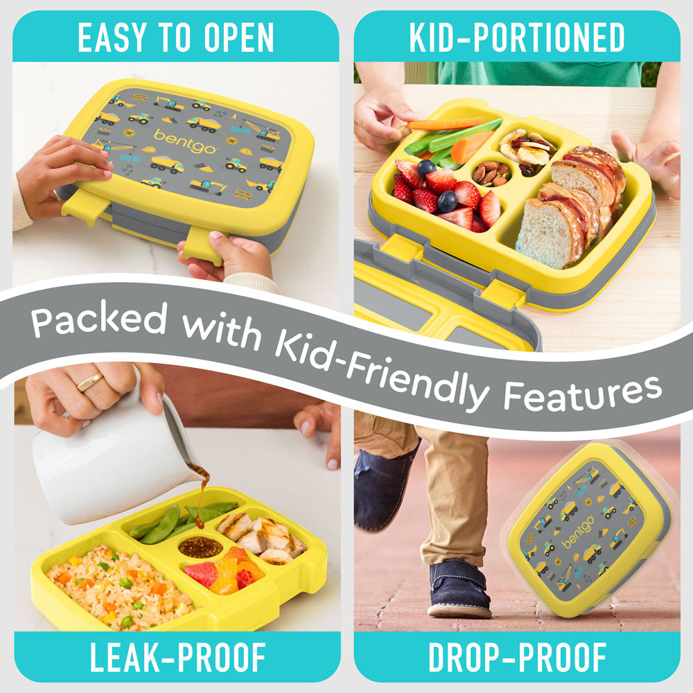 Bentgo Kids Prints Lunch Box - Construction Trucks | Kids Lunch Box Packed With Kid-Friendly Features Such As Easy To Open And Drop-Proof