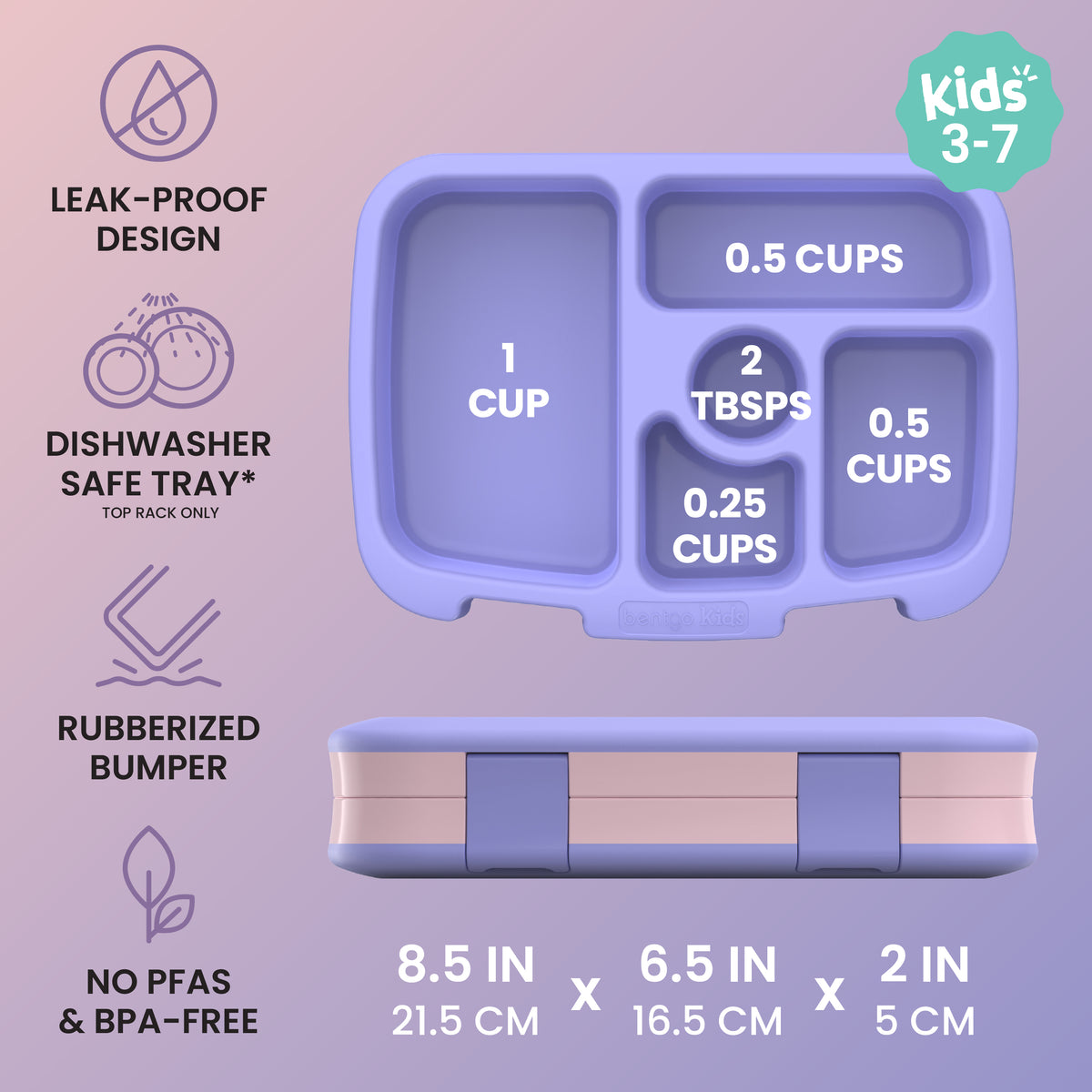 Bentgo Kids Prints Lunch Box - Carousel Unicorns | Leak-Proof Design, Dishwasher Safe Tray (Top Rack Only), Rubberized Bumper And No PFAS & BPA-Free | Kids Lunch Box Dimensions