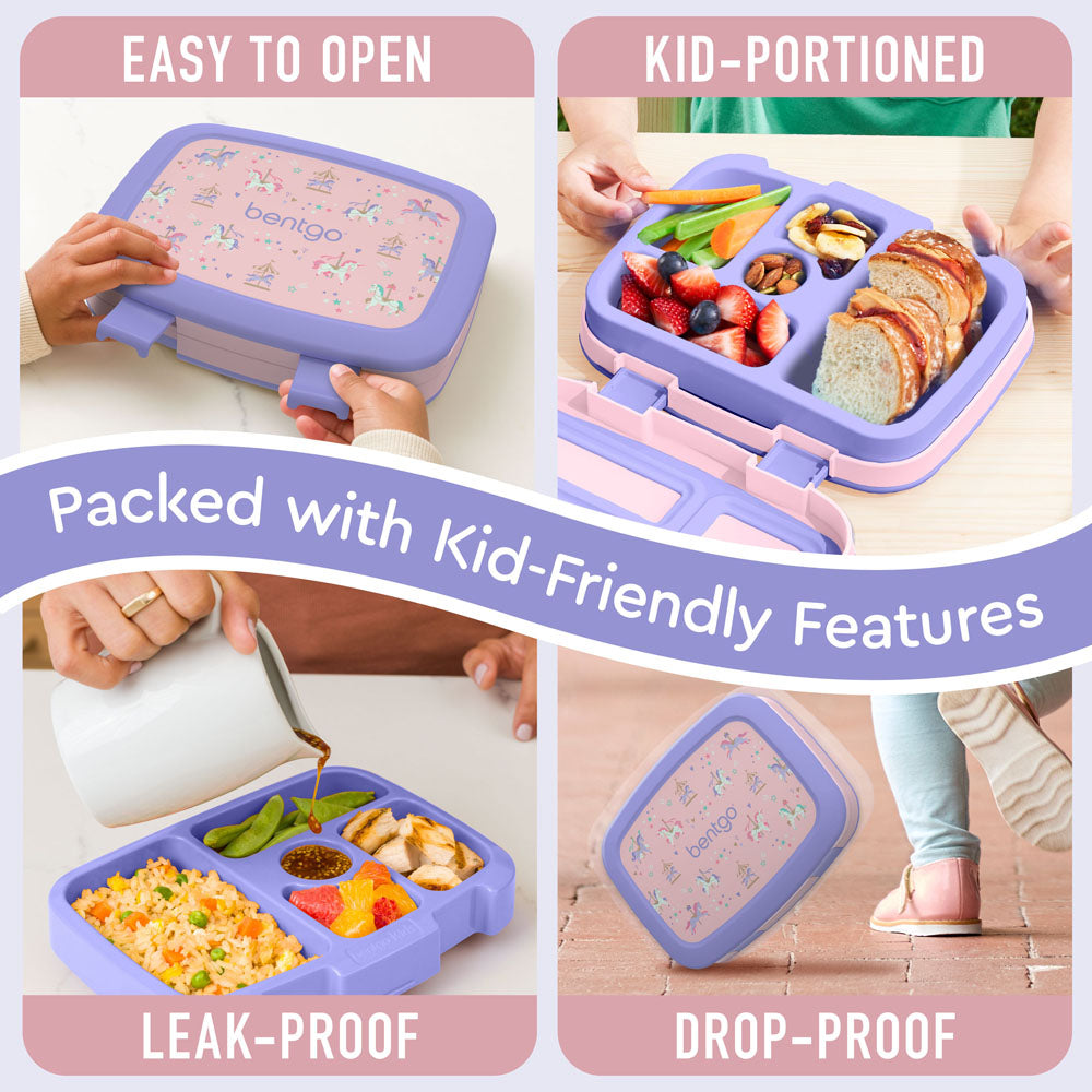 Bentgo Kids Prints Lunch Box - Carousel Unicorns | Kids Lunch Box Packed With Kid-Friendly Features Such As Easy To Open And Drop-Proof
