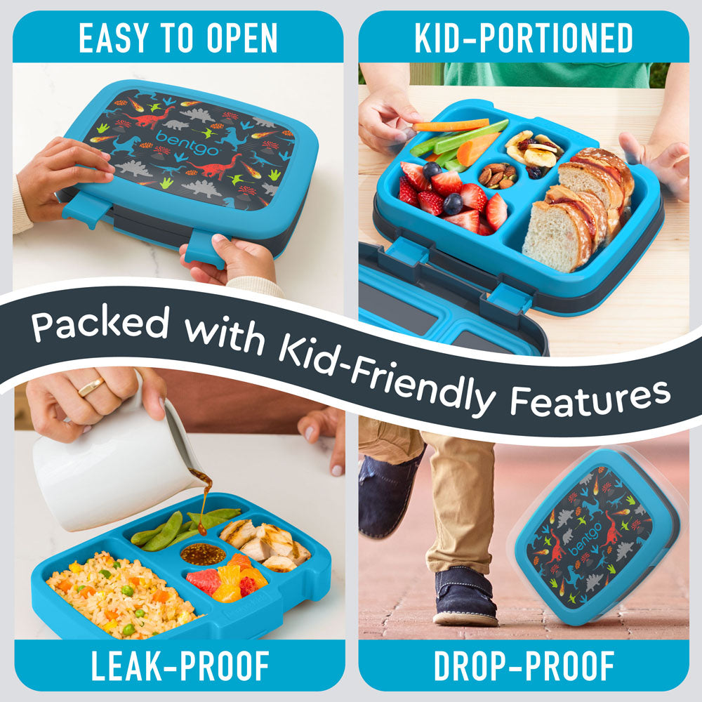 Bentgo Kids Prints Lunch Box - Dinosaur | Kids Lunch Box Packed With Kid-Friendly Features Such As Easy To Open And Drop-Proof
