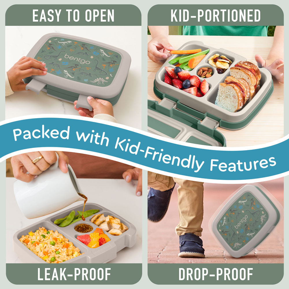 Bentgo Kids Prints Lunch Box - Dino Fossils | Kids Lunch Box Packed With Kid-Friendly Features Such As Easy To Open And Drop-Proof