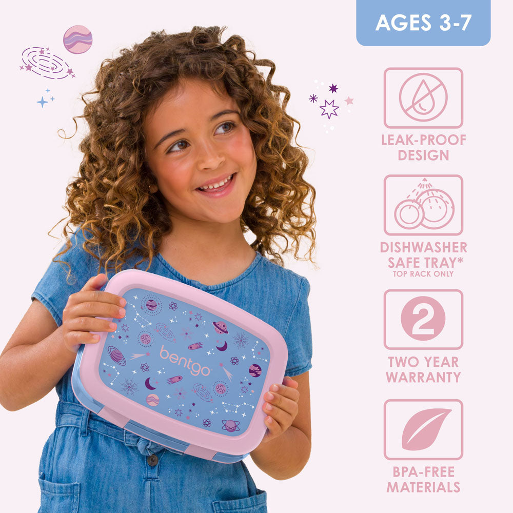 Bentgo Kids Prints Lunch Box - Lavender Galaxy | Leak-Proof Lunch Box Design Made With BPA-Free Materials